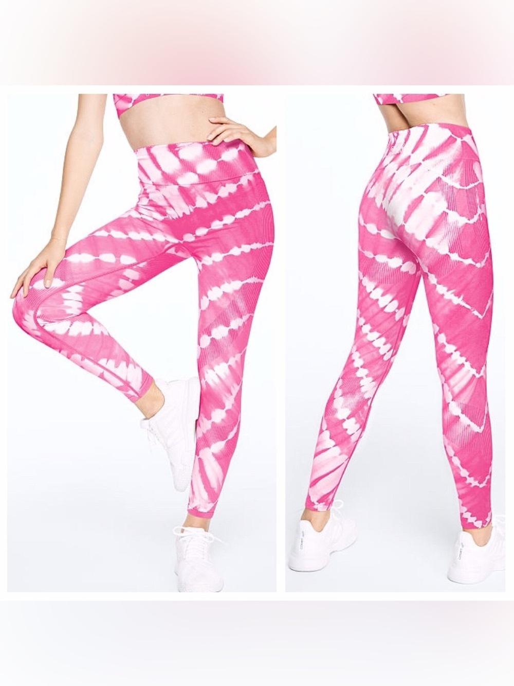 PINK Victorias Secret Seamless Leggings Tie Dye Pink and White size W Large - Picture 15 of 15
